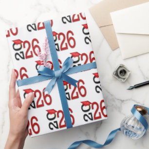 Abschluss 2026 Rot und Schwarz auf Weiß Geschenkpapier