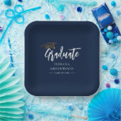 Abschluss 2026 Script Navy Blau Pappteller (Party)