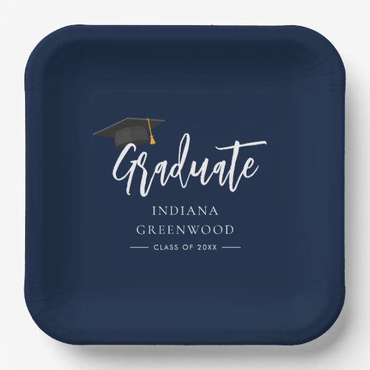 Abschluss 2026 Script Navy Blau Pappteller (Vorderseite)