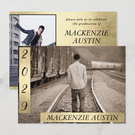 ABSCHLUSS 2 FOTO | Ausgereifter Goldkeepake Einladung (Vorne/Hinten)