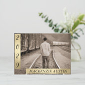 ABSCHLUSS 2 FOTO | Ausgereifter Goldkeepake Einladung (Stehend Vorderseite)