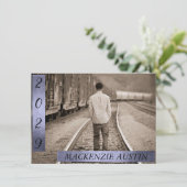 ABSCHLUSS 2 FOTO | Ausgereifter Lila Keepake Einladung (Stehend Vorderseite)