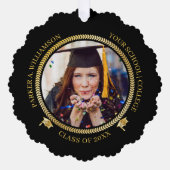 Abschluss 2 Foto Black Gold Grad Cap Class Jahr Ornament Karte (Vorderseite)