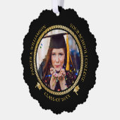 Abschluss 2 Foto Black Gold Grad Cap Class Jahr Ornament Karte (Links)