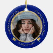 Abschluss 2 Foto Blau | Gold Grad Cap Class Year Keramik Ornament (Hinten)