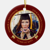 Abschluss 2 Foto D Rot | Gold Grad Cap Class Year Keramik Ornament (Vorne)