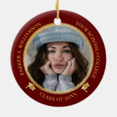 Abschluss 2 Foto D Rot | Gold Grad Cap Class Year Keramik Ornament (Hinten)