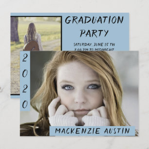 ABSCHLUSS 2 FOTO   Light Blue Modern Grad Party Einladung