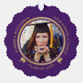 Abschluss 2 Foto Lila Gold Grad Cap Class Jahr Ornament Karte (Vorderseite)