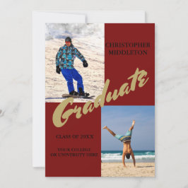 Abschluss 2 Foto Male Modern Maroon Celebration Einladung