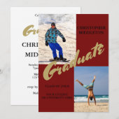 Abschluss 2 Foto Male Modern Maroon Celebration Einladung (Vorne/Hinten)