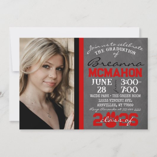 Abschluss 2 Foto mit roter und schwarzer Paw Einladung (Vorderseite)