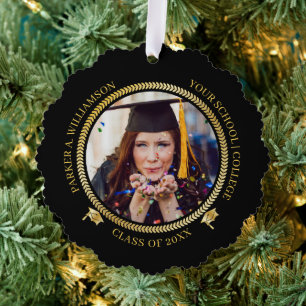 Abschluss 2 Foto Schwarz Gold Absolventenhut Absch Ornament Karte