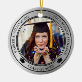Abschluss 2 Foto Silver Tone Grad Cap Jahr Keramik Ornament (Vorne)