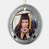 Abschluss 2 Foto Silver Tone Grad Cap Jahr Keramik Ornament (Links)