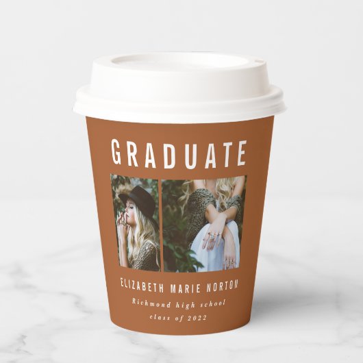 Abschluss 2 Foto Terrakotta-Typografie Pappbecher (Vorderseite)