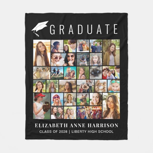 Abschluss 30 Fotocollage Schwarz Fleecedecke (Vorderseite)