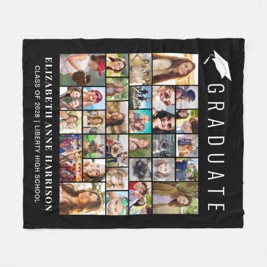 Abschluss 30 Fotocollage Schwarz Fleecedecke (Vorderseite (Horizontal))