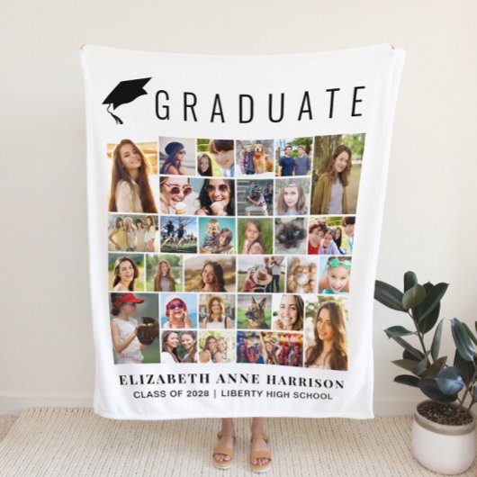 Abschluss 30 FotoCollage White Fleecedecke