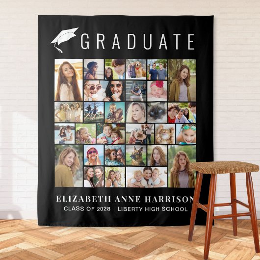 Abschluss 30 Fotos Schwarzes Foto Stand Hintergrun Wandteppich