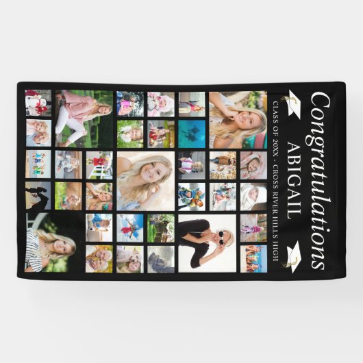 Abschluss 33 FotoCollage Minimal Schwarz Banner (Horizontal)