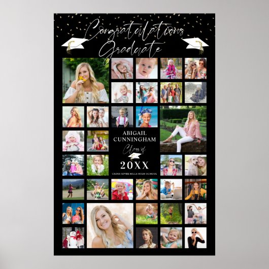 Abschluss 35-Bild-Collage-Skriptfarbe Poster (Vorne)