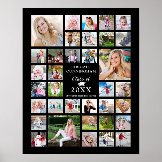 Abschluss 35 Foto Collage KLASSE JAHR Schwarz Poster (Vorne)