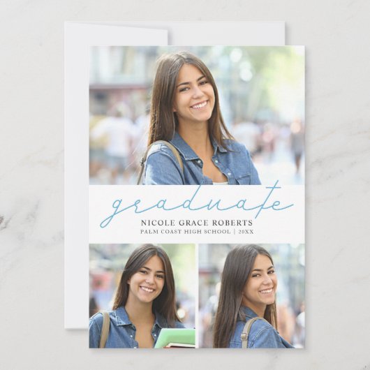 Abschluss 3-Foto Collage Easy Edit Modernes Skript Ankündigung (Vorderseite)