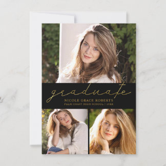 Abschluss 3-Foto Collage Modernes Goldenes Drehbuc Ankündigung