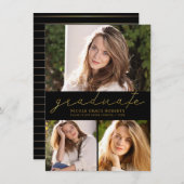 Abschluss 3-Foto Collage Modernes Goldenes Drehbuc Ankündigung (Vorne/Hinten)