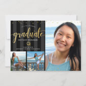 Abschluss 3 Foto Collage Schwarzer Glitzer Chic Einladung (Vorderseite)