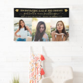 Abschluss 3 Foto Elegantes Script Schwarzes Gold Banner (Insitu)