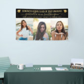 Abschluss 3 Foto Elegantes Script Schwarzes Gold Banner (Messeveranstaltung)