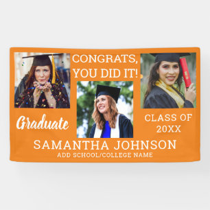 Abschluss 3 Foto Glückwunsch Graduate 2021 Orange Banner