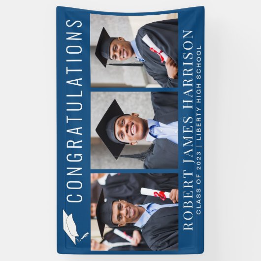 Abschluss 3 Foto Glückwünsche Blau Banner (Vertikal)