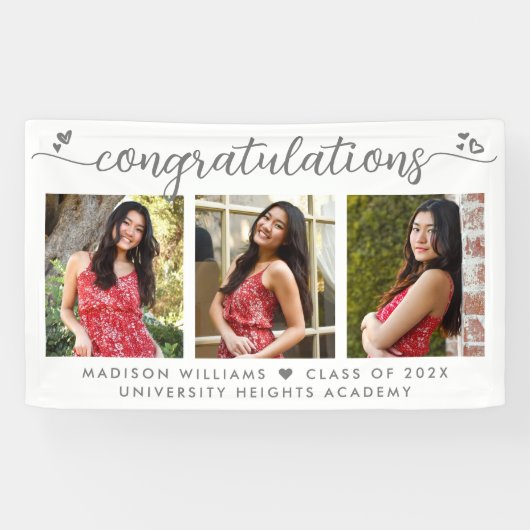 Abschluss 3 Foto Moderne graue Kalligraphie Herz Banner (Horizontal)