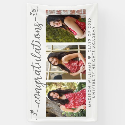 Abschluss 3 Foto Moderne graue Kalligraphie Herz Banner (Vertikal)