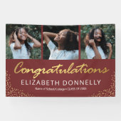 Abschluss 3 Foto Modernes Burgund Gold Banner (Horizontal)