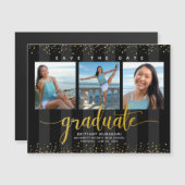 Abschluss 3 Foto Schwarzes Gold Save the Date Mode Magneteinladung (Vorne/Hinten)
