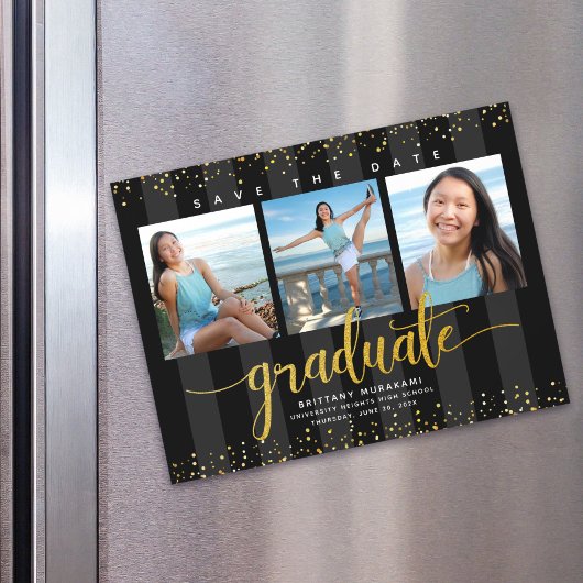 Abschluss 3 Foto Schwarzes Gold Save the Date Mode Magneteinladung