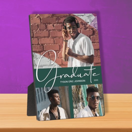 Abschluss 3 FotoCollage auf dunkelgrüner Ebene Fotoplatte