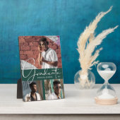 Abschluss 3 FotoCollage auf dunkelgrüner Ebene Fotoplatte (Seite)