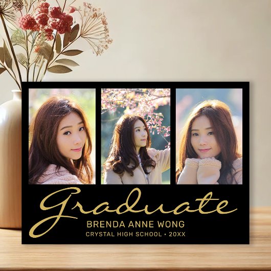 Abschluss 3 Fotocollage Gold Typografie-Script Ankündigung