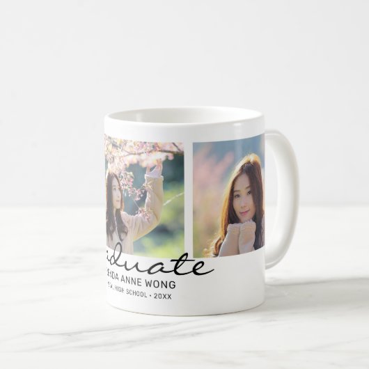 Abschluss 3 FotoCollage Schwarzer Skriptname Kaffeetasse (VorderseiteRechts)