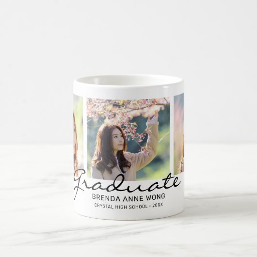 Abschluss 3 FotoCollage Schwarzer Skriptname Kaffeetasse (Mittel)