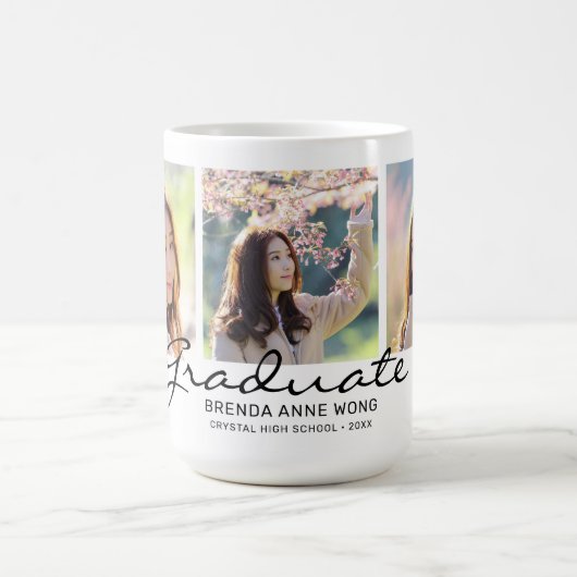 Abschluss 3 FotoCollage Schwarzer Skriptname Kaffeetasse (Mittel)