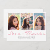 Abschluss 3 Fotomaterial Grau-Rosa-Script Dankeskarte (Vorne/Hinten)