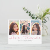 Abschluss 3 Fotomaterial Grau-Rosa-Script Dankeskarte (Stehend Vorderseite)