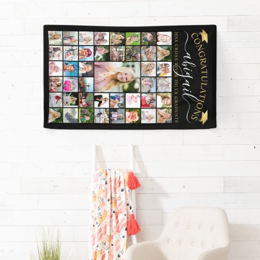 Abschluss 43 Fotocollage Script Schwarzes Gold Banner (Insitu)
