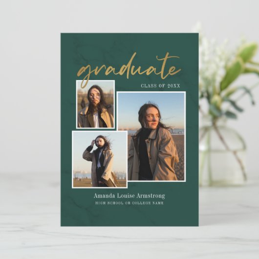 Abschluss 4 Foto Collage Script Green Grad 2024 Ankündigung (Stehend Vorderseite)